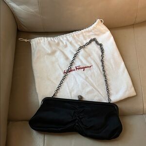 Salvatore Ferragamo Black Satin evening bag with Chain